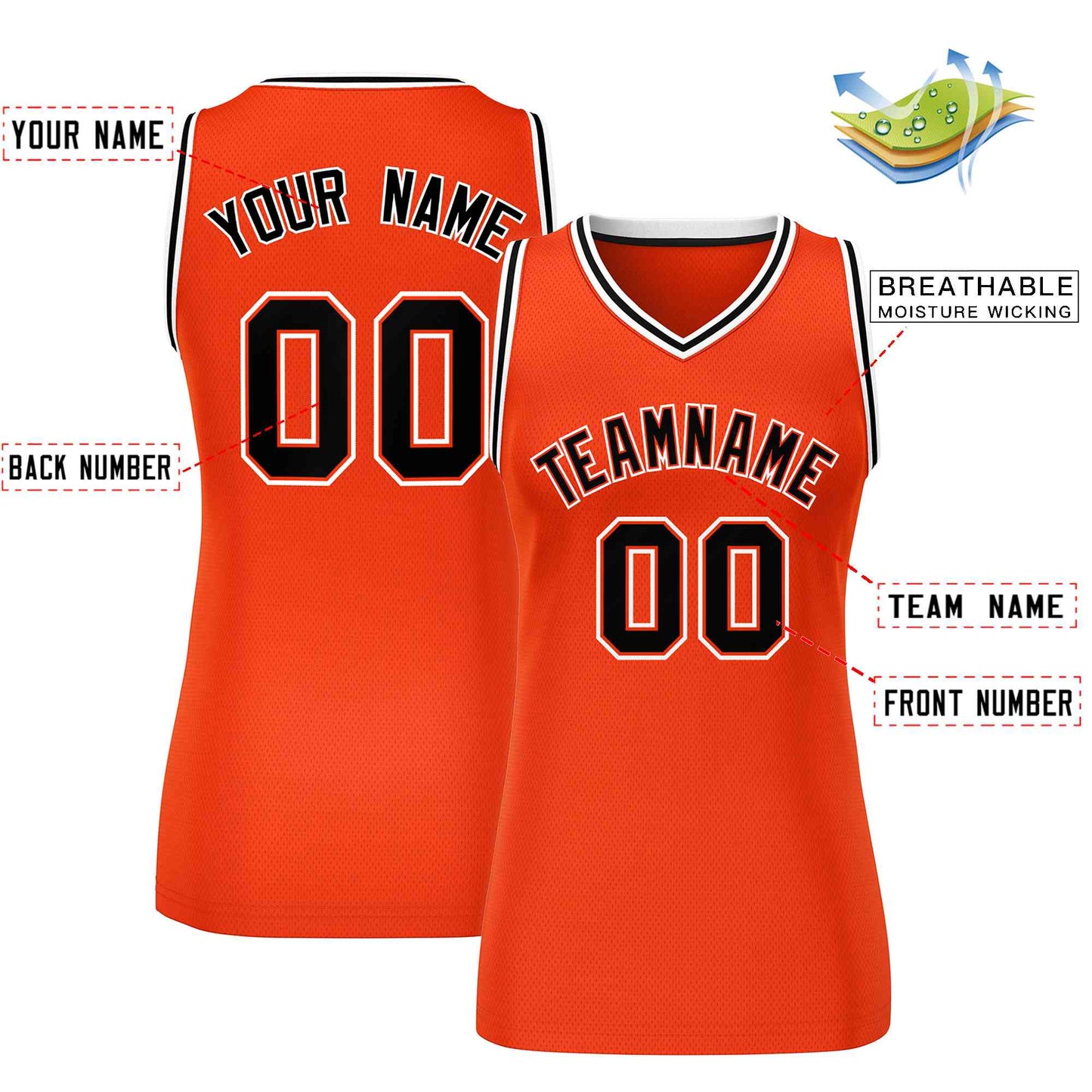 Custom Orange Black-White Classic Tops Mesh Basketball Jersey for Women Limited