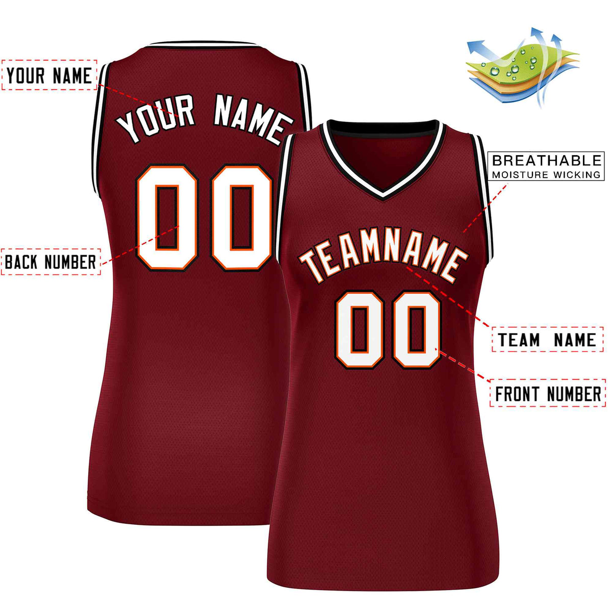 Custom Maroon White-Black Classic Tops Mesh Basketball Jersey for Women Limited