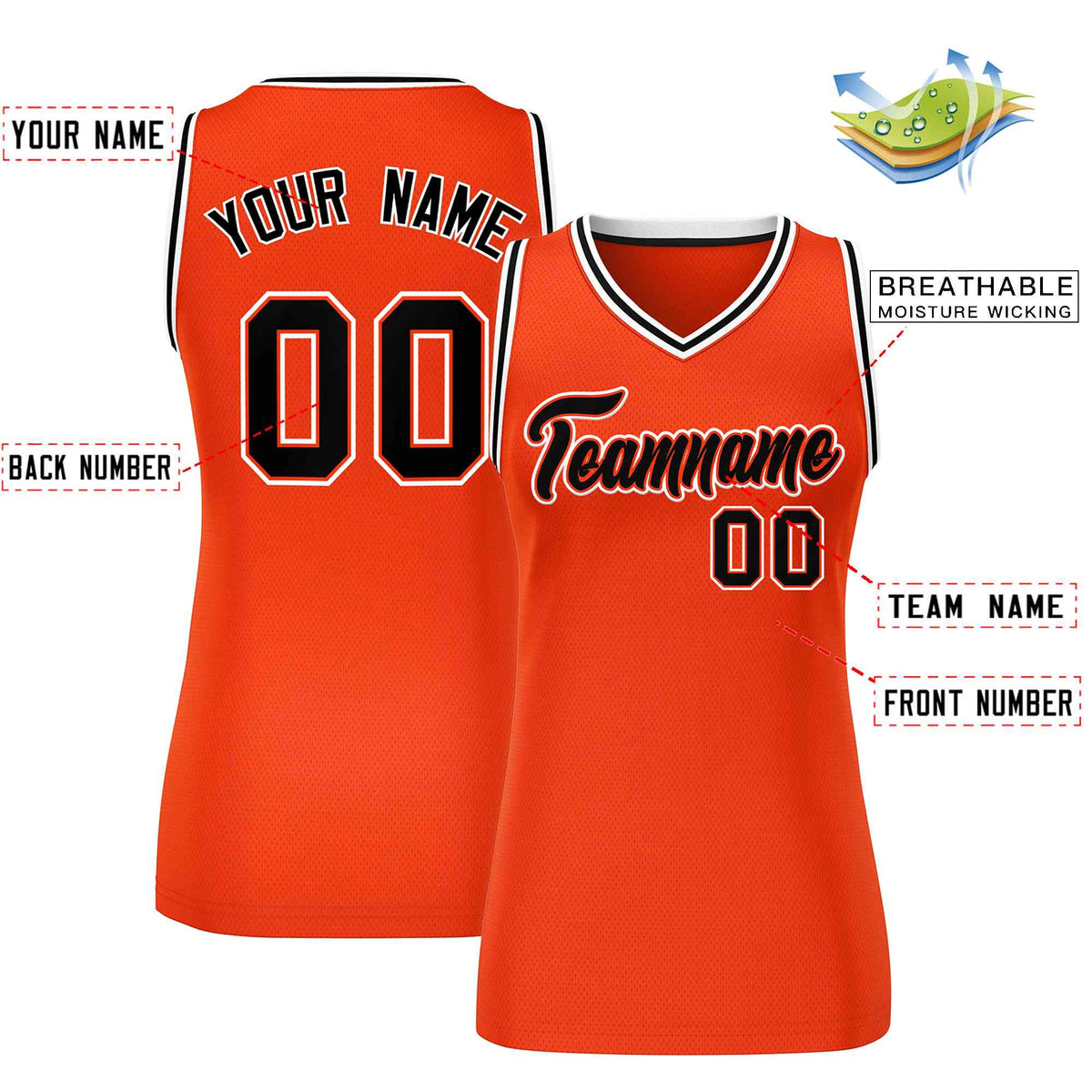 Custom Orange Black-White Classic Tops Mesh Basketball Jersey for Women Limited