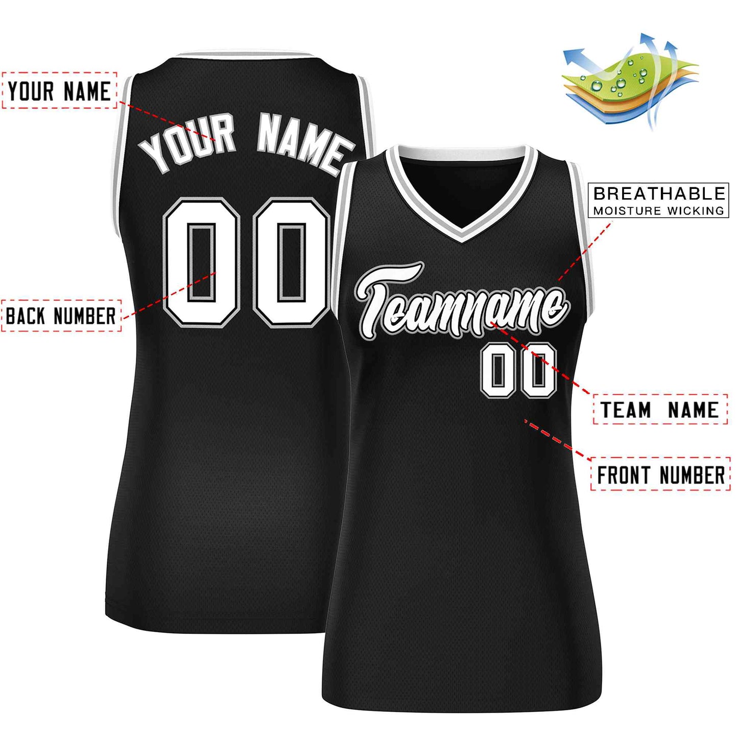Custom Black White-Gray Classic Tops Mesh Basketball Jersey for Women Limited