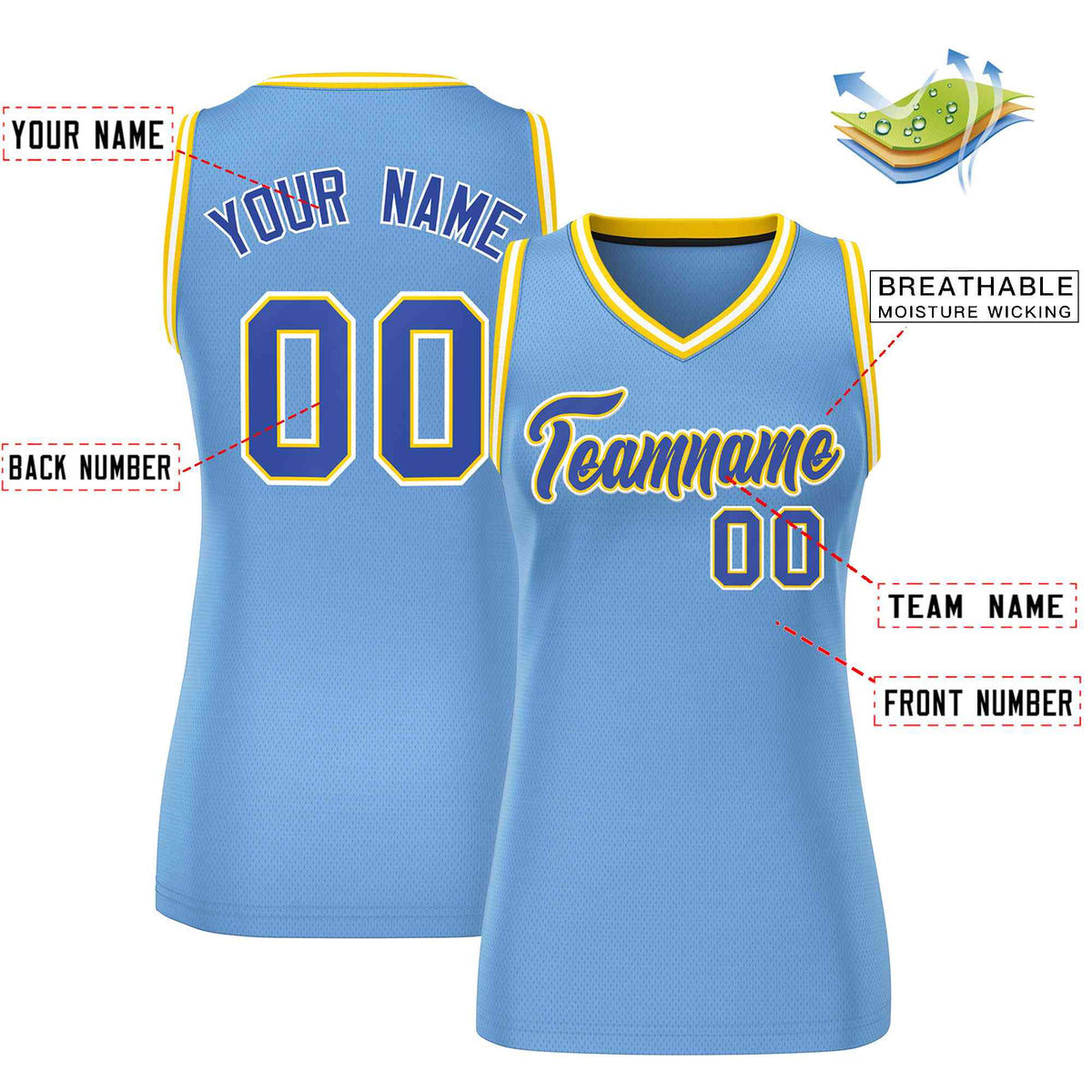 Custom Light Blue Royal-White Classic Tops Mesh Basketball Jersey for Women Limited