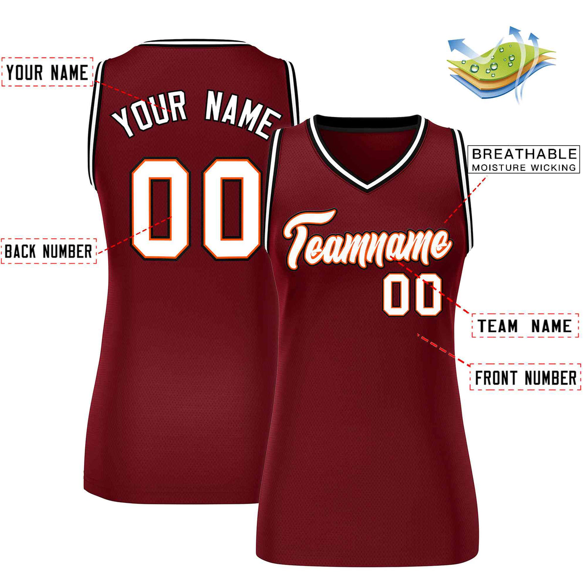 Custom Maroon White-Black Classic Tops Mesh Basketball Jersey for Women Limited