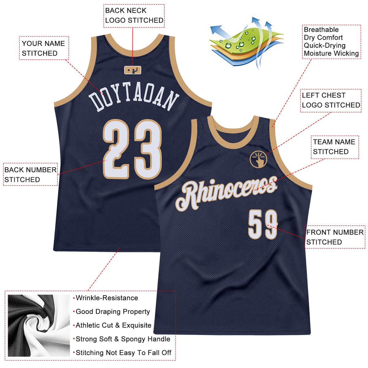 Custom Navy White-Old Gold Authentic Throwback Basketball Jersey Limited