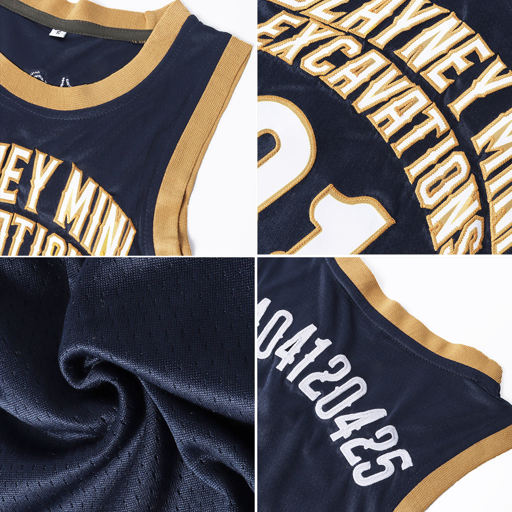 Custom Navy White-Old Gold Authentic Throwback Basketball Jersey Limited