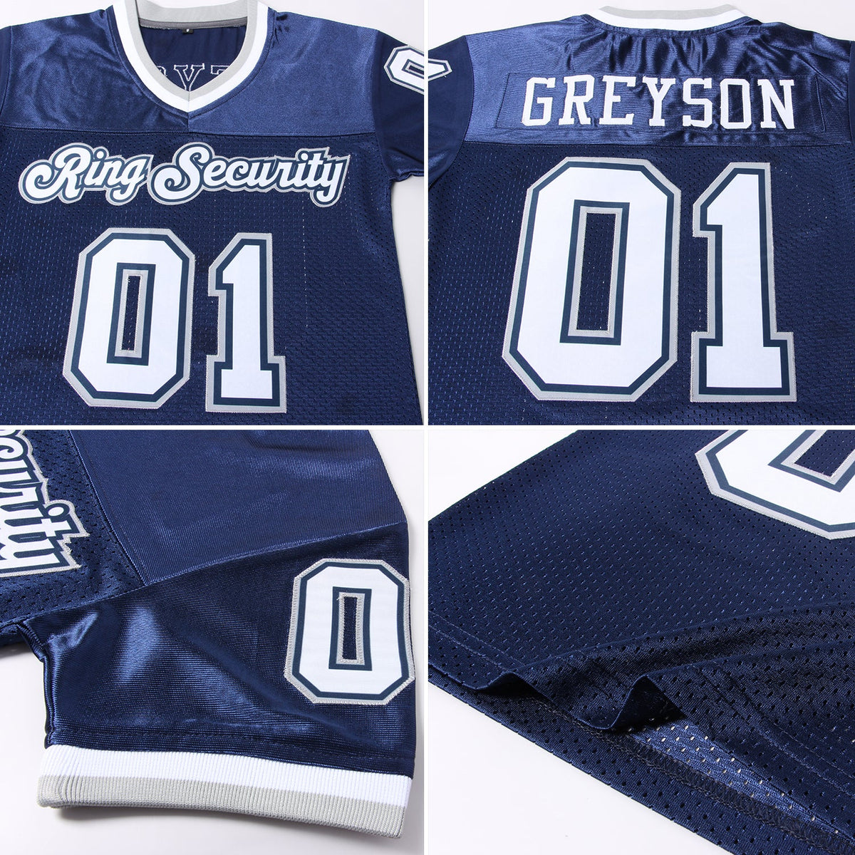 Custom Navy White-Gray Mesh Authentic Throwback Football Jersey Limited