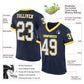 Custom Navy White-Gold Mesh Authentic Throwback Football Jersey Limited