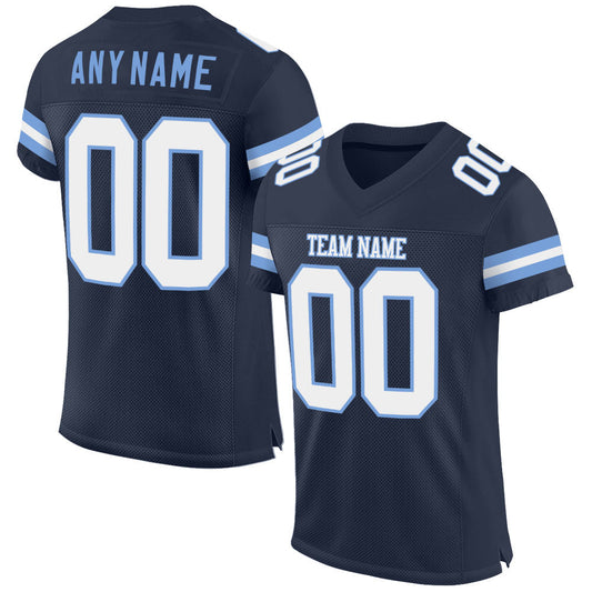 Custom Navy White-Light Blue Mesh Authentic Football Jersey Limited