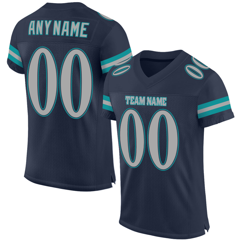 Custom Navy Gray-Aqua Mesh Authentic Football Jersey Limited