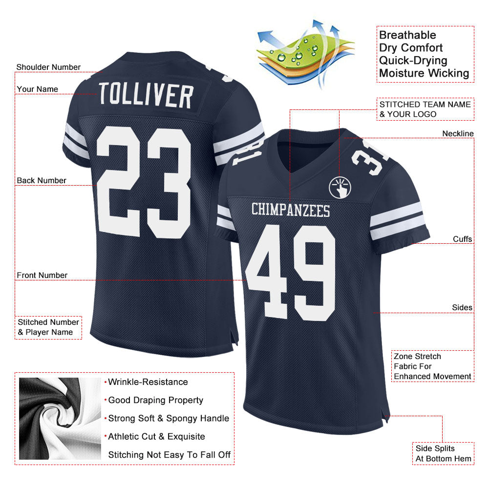 Custom Navy White Mesh Authentic Football Jersey Limited