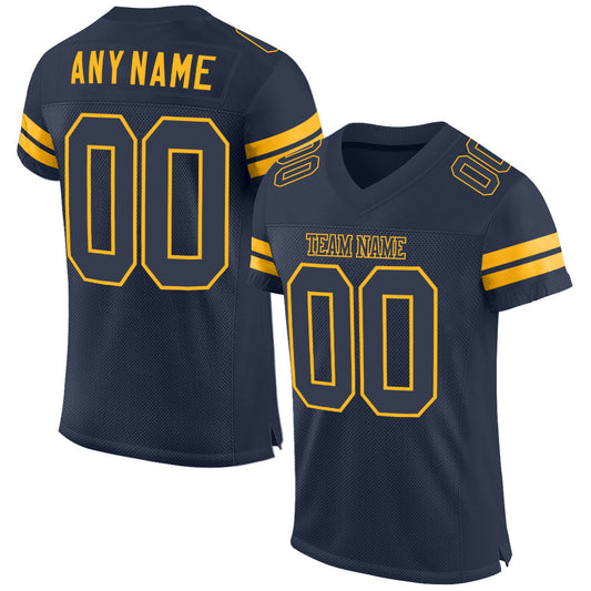 Custom Navy Navy-Gold Mesh Authentic Football Jersey Limited
