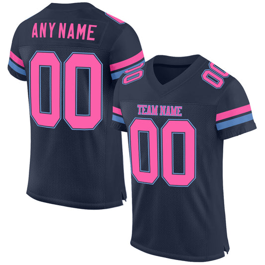 Custom Navy Pink-Light Blue Mesh Authentic Football Jersey Limited