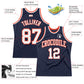 Custom Navy White-Orange Authentic Throwback Basketball Jersey Limited