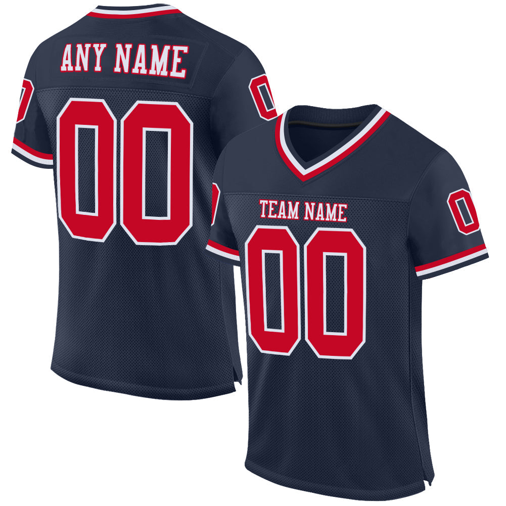 Custom Navy Red-White Mesh Authentic Throwback Football Jersey Limited