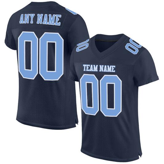 Custom Navy Light Blue-White Mesh Authentic Football Jersey Limited
