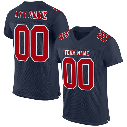 Custom Navy Red-White Mesh Authentic Football Jersey Limited