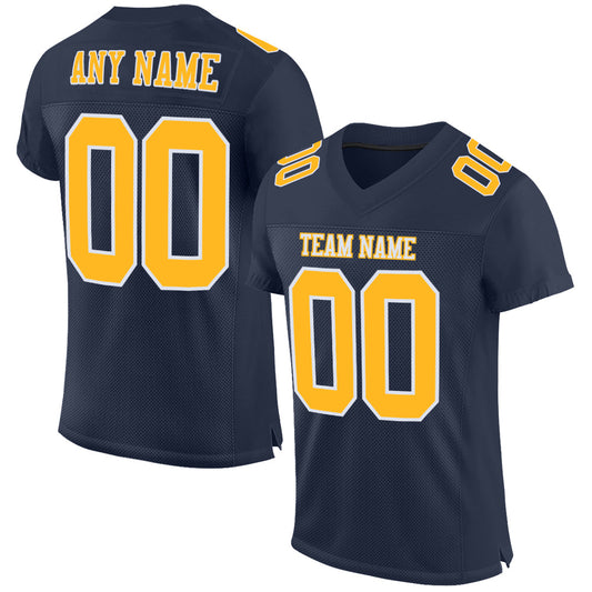 Custom Navy Gold-White Mesh Authentic Football Jersey Limited