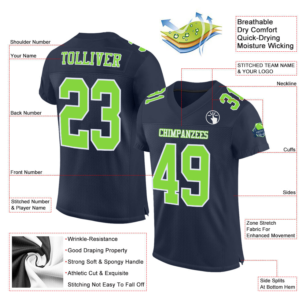 Custom Navy Neon Green-White Mesh Authentic Football Jersey Limited