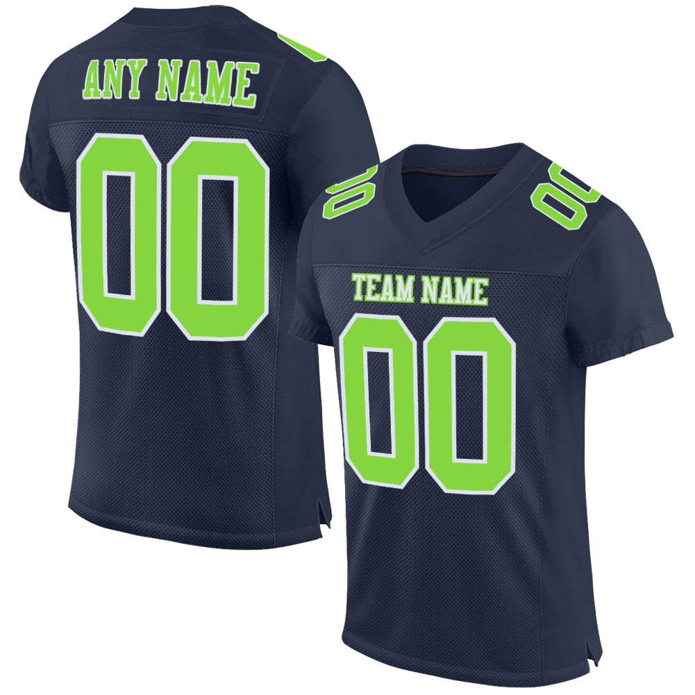 Custom Navy Neon Green-White Mesh Authentic Football Jersey Limited