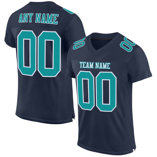 Custom Navy Aqua-White Mesh Authentic Football Jersey Limited