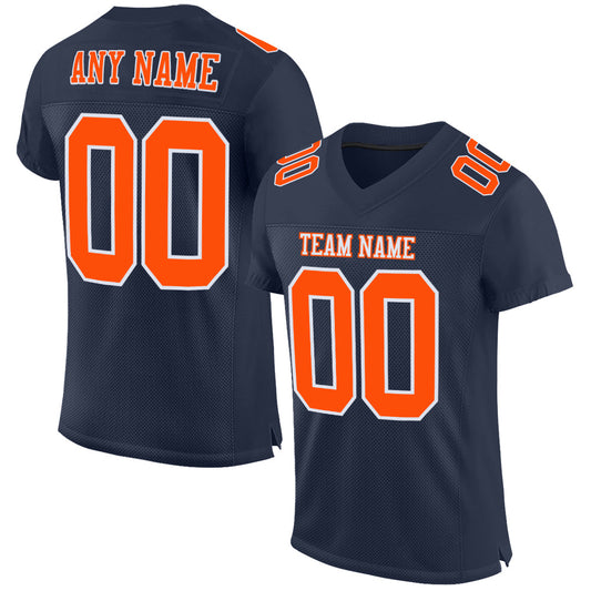 Custom Navy Orange-White Mesh Authentic Football Jersey Limited