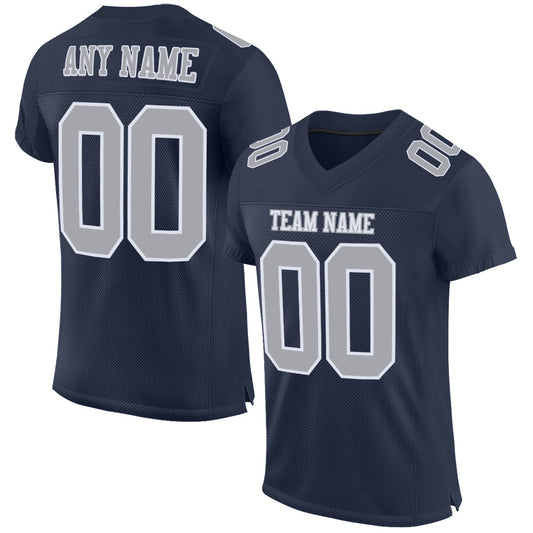 Custom Navy Gray-White Mesh Authentic Football Jersey Limited