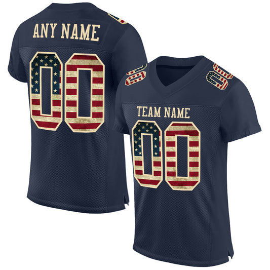 Custom Navy Vintage USA Flag-Cream Mesh Authentic Football Jersey Limited