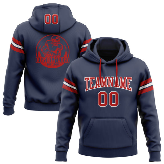 Custom Stitched Navy Red-White Football Pullover Sweatshirt Hoodie Limited