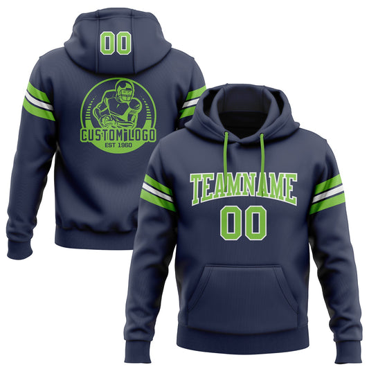 Custom Stitched Navy Neon Green-White Football Pullover Sweatshirt Hoodie Limited
