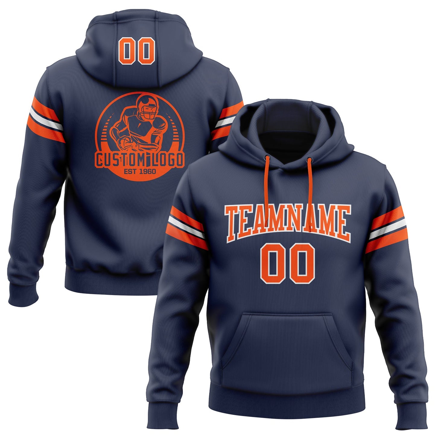 Custom Stitched Navy Orange-White Football Pullover Sweatshirt Hoodie Limited