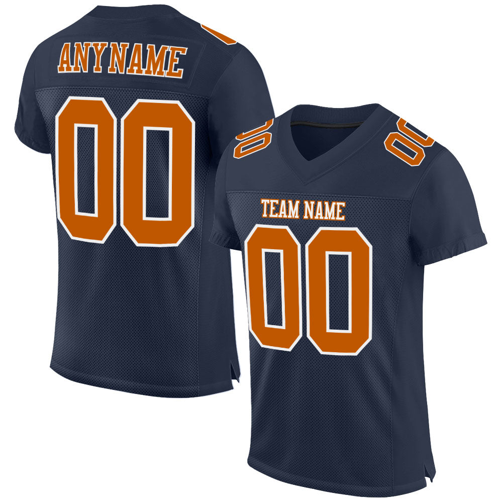 Custom Navy Texas Orange-White Mesh Authentic Football Jersey Limited