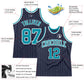 Custom Navy White Pinstripe Teal Authentic Basketball Jersey Limited