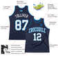Custom Navy White-Blue Authentic Throwback Basketball Jersey Limited