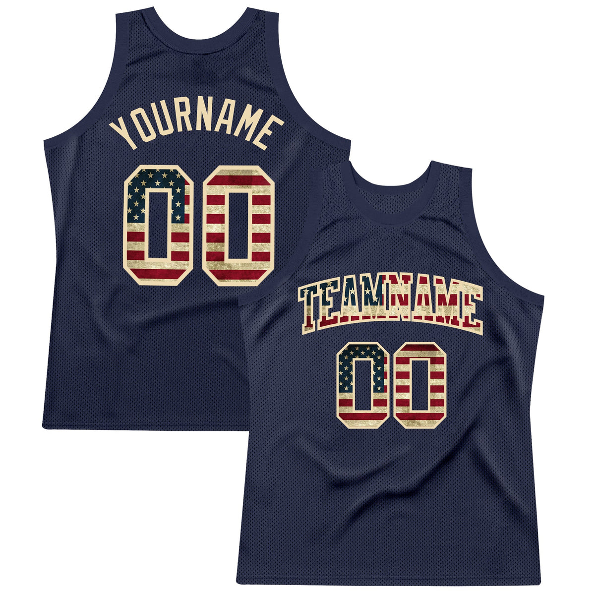 Custom Navy Vintage Usa Flag-City Cream Authentic Throwback Basketball Jersey
