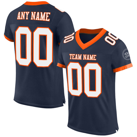 Custom Navy White-Orange Mesh Authentic Football Jersey Limited