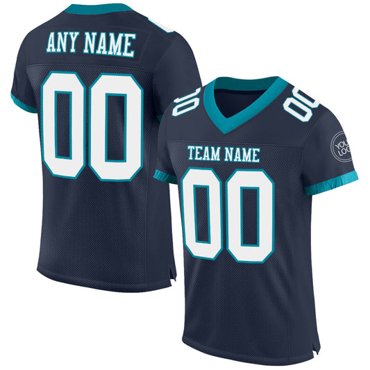Custom Navy White-Teal Mesh Authentic Football Jersey Limited