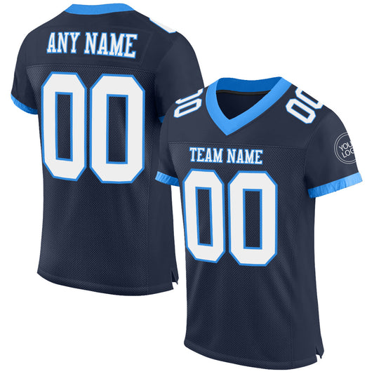 Custom Navy White-Electric Blue Mesh Authentic Football Jersey Limited