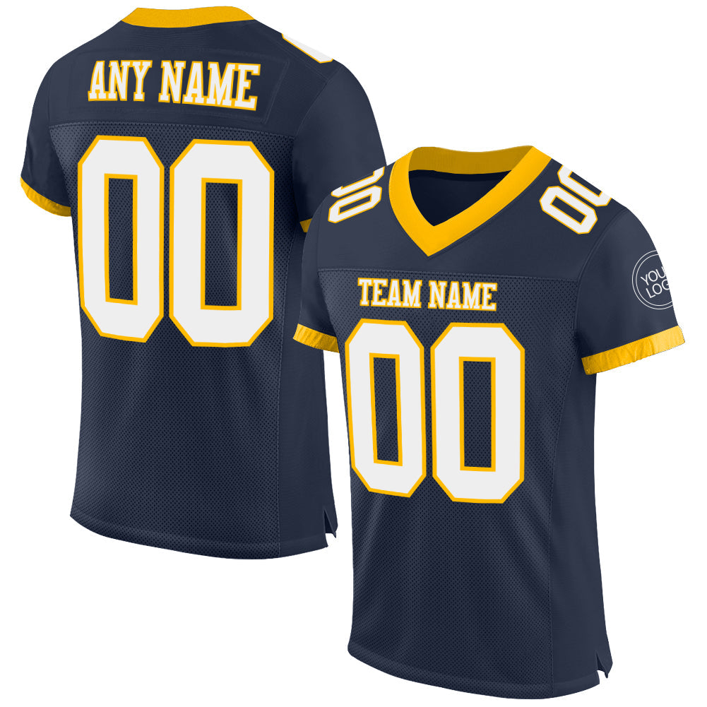 Custom Navy White-Gold Mesh Authentic Football Jersey Limited