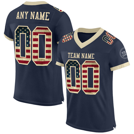 Custom Navy Vintage USA Flag-Cream Mesh Authentic Football Jersey Limited