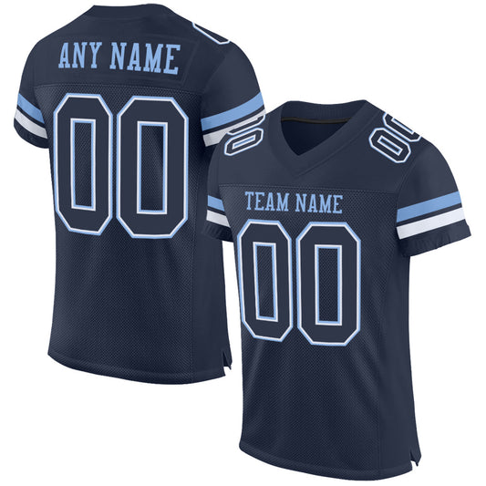 Custom Navy White-Light Blue Mesh Authentic Football Jersey Limited