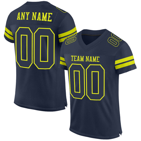 Custom Navy Neon Yellow Mesh Authentic Football Jersey Limited