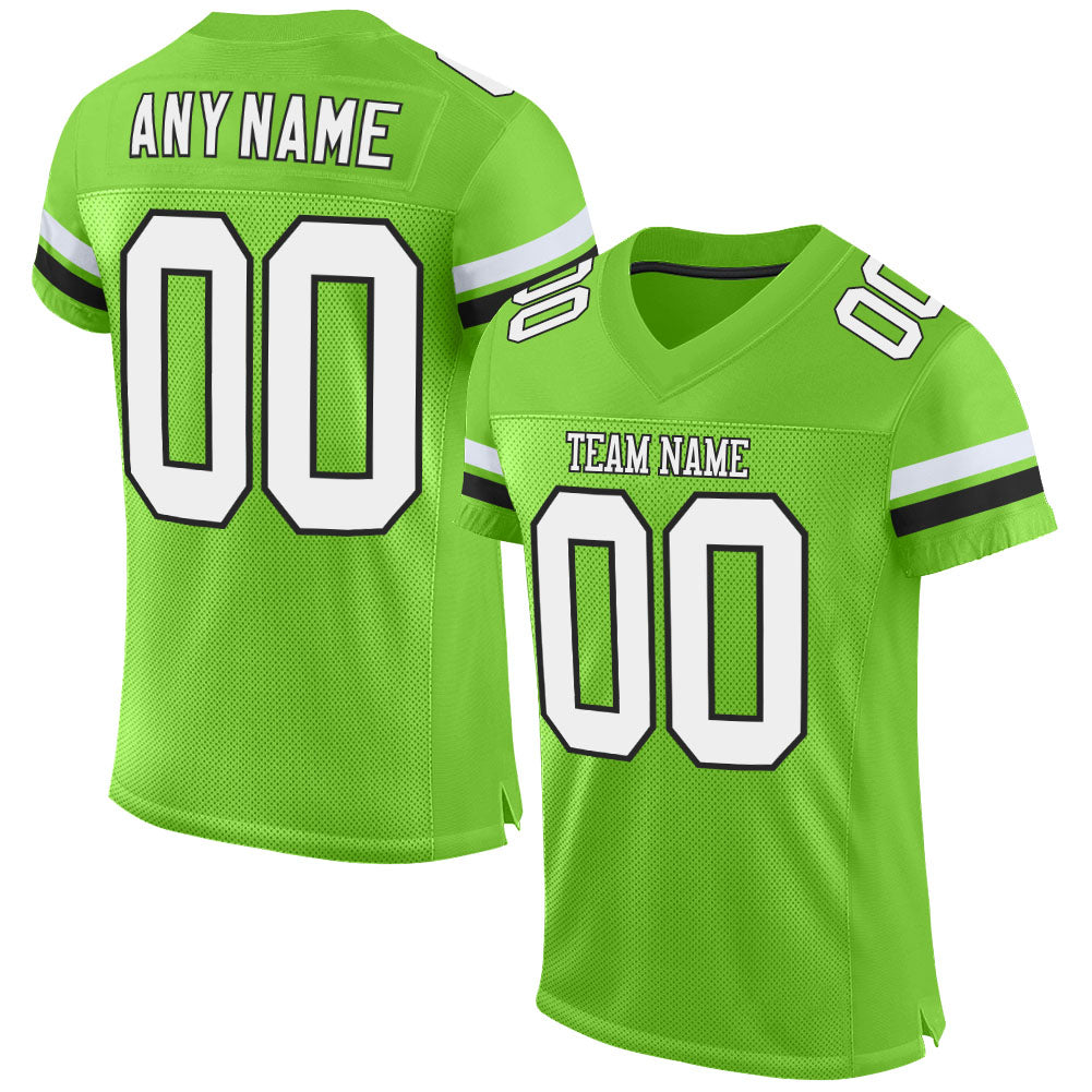 Custom Neon Green White-Black Mesh Authentic Football Jersey Limited