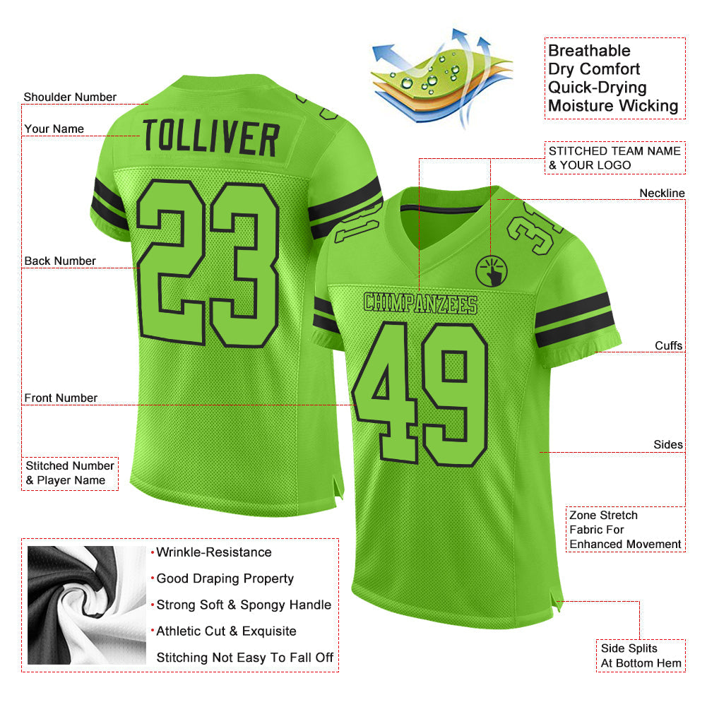 Custom Neon Green Neon Green-Black Mesh Authentic Football Jersey Limited