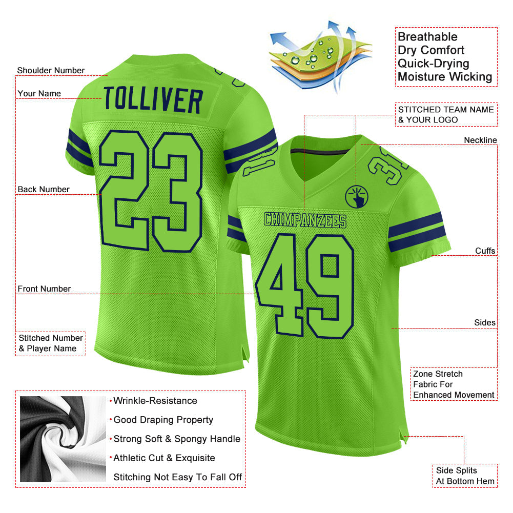 Custom Neon Green Neon Green-Navy Mesh Authentic Football Jersey Limited