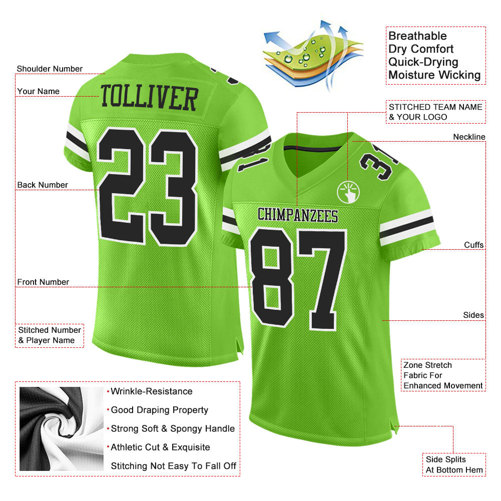 Custom Neon Green Black-White Mesh Authentic Football Jersey Limited