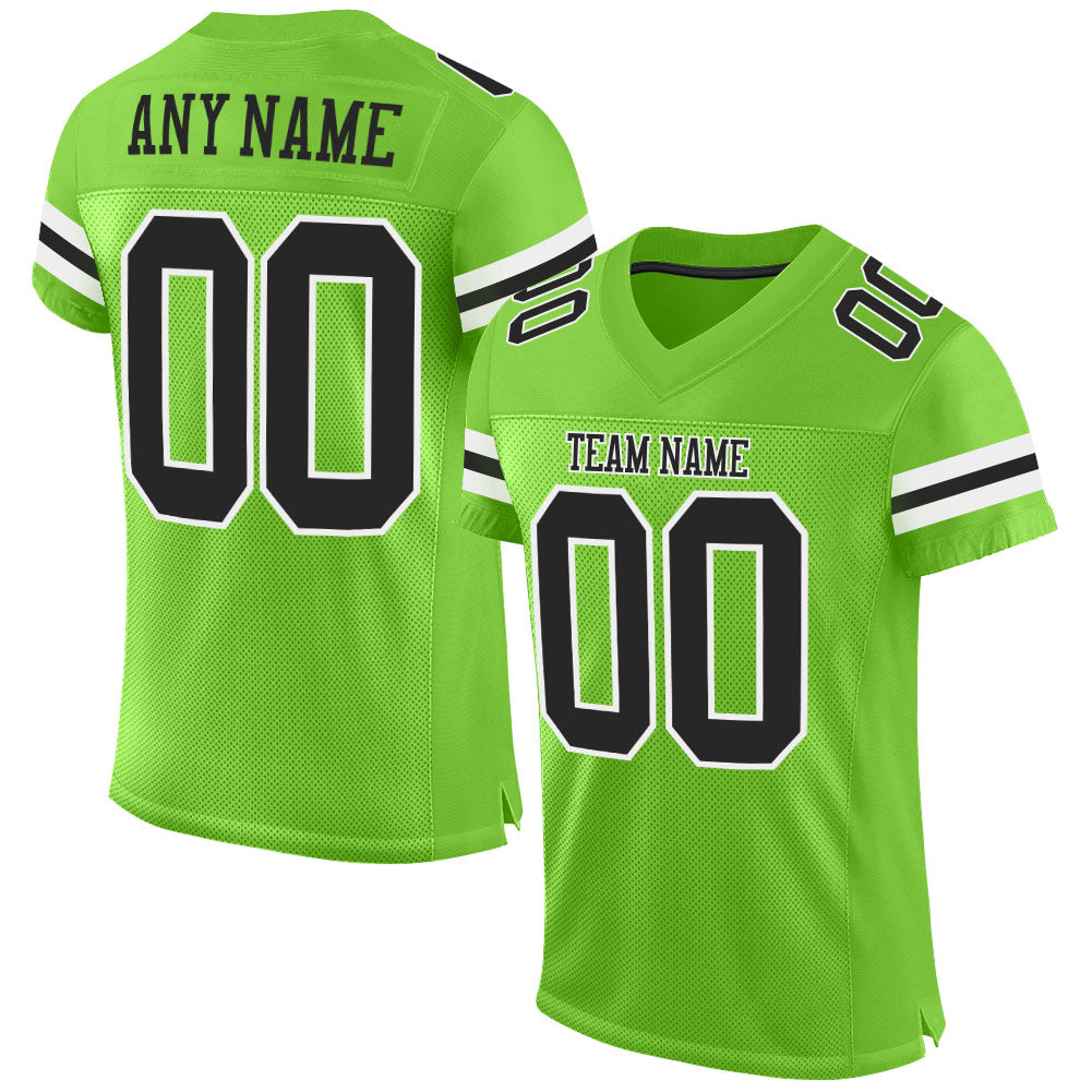 Custom Neon Green Black-White Mesh Authentic Football Jersey Limited