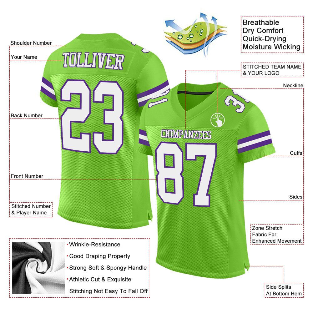Custom Neon Green White-Purple Mesh Authentic Football Jersey Limited