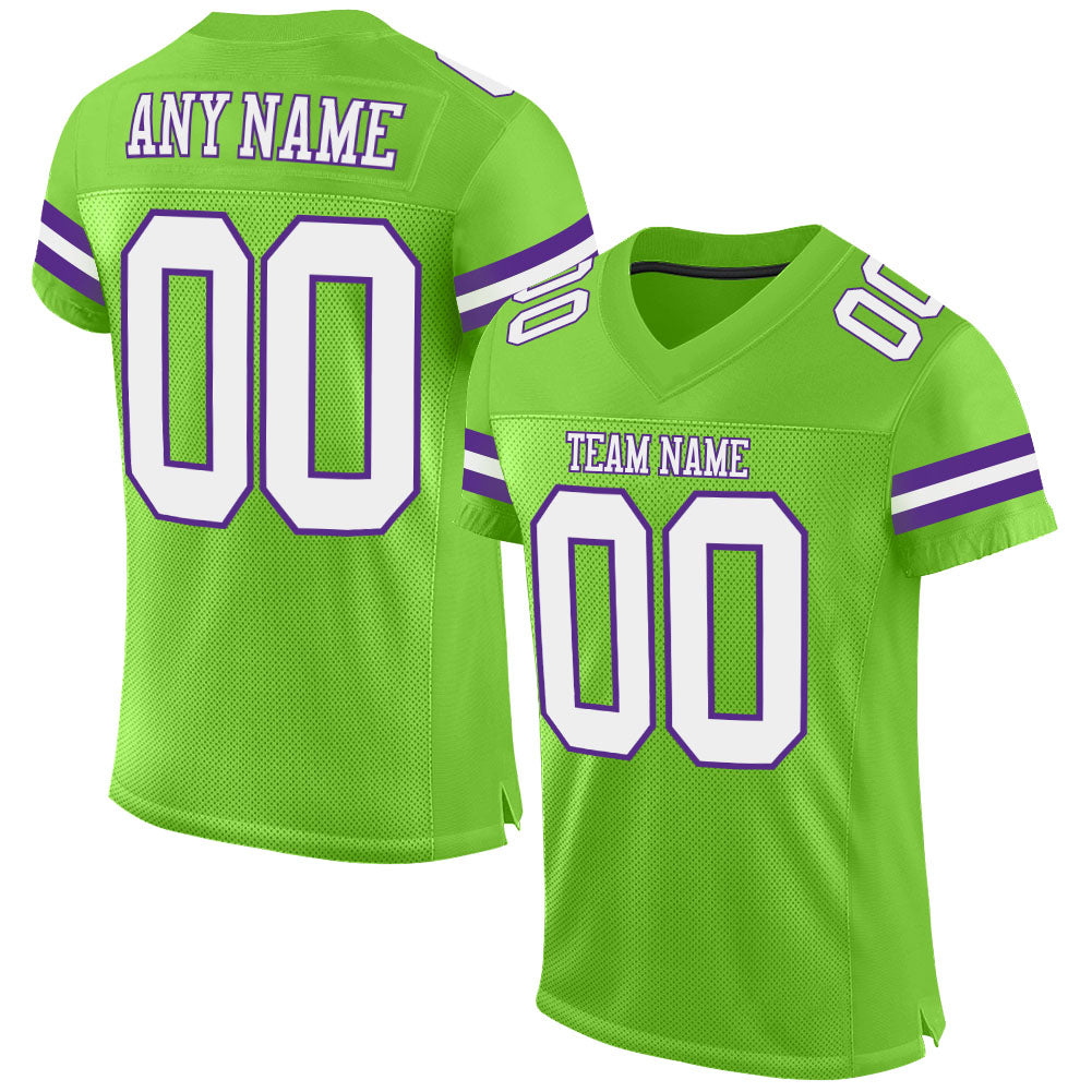 Custom Neon Green White-Purple Mesh Authentic Football Jersey Limited