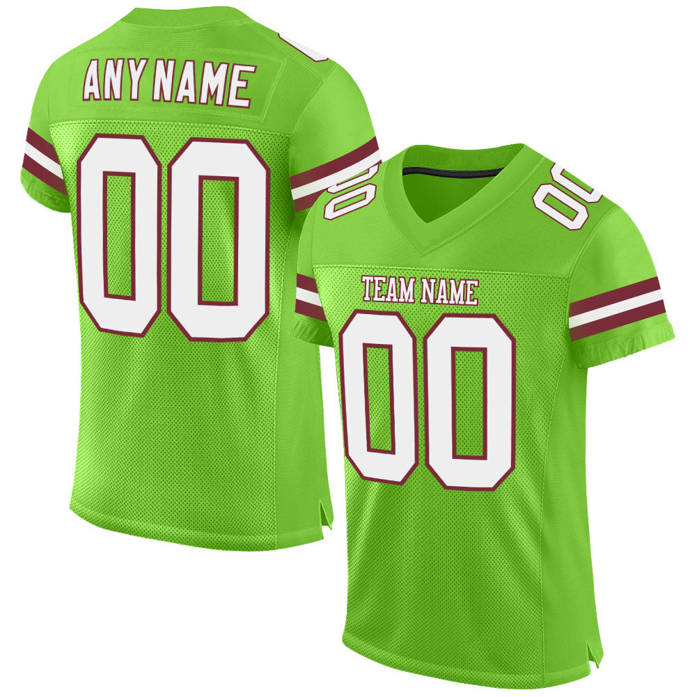 Custom Neon Green White-Burgundy Mesh Authentic Football Jersey Limited
