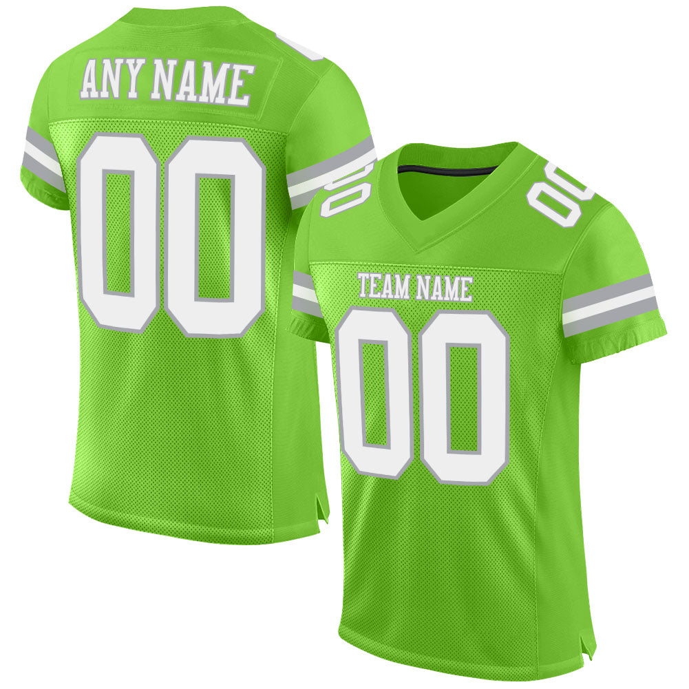 Custom Neon Green White-Gray Mesh Authentic Football Jersey Limited