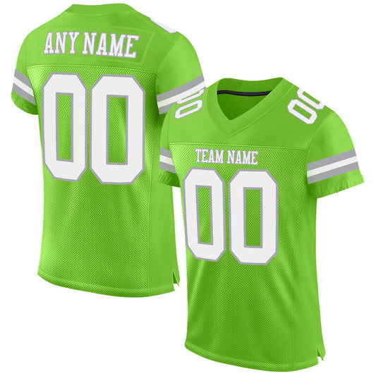 Custom Neon Green White-Gray Mesh Authentic Football Jersey Limited
